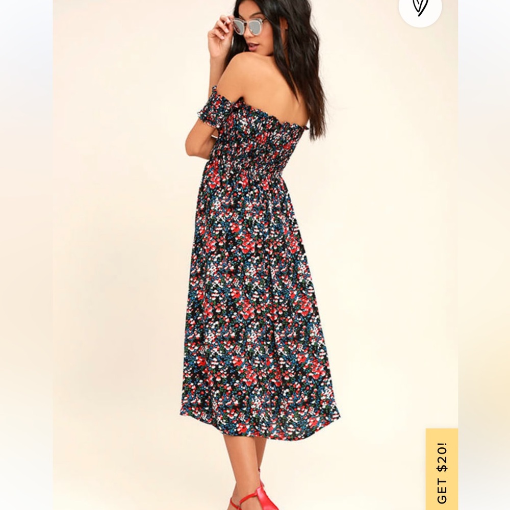 Lulus Medium View from the Meadow Black Floral Print Off-the-Shoulder Dress - Picture 2 of 5